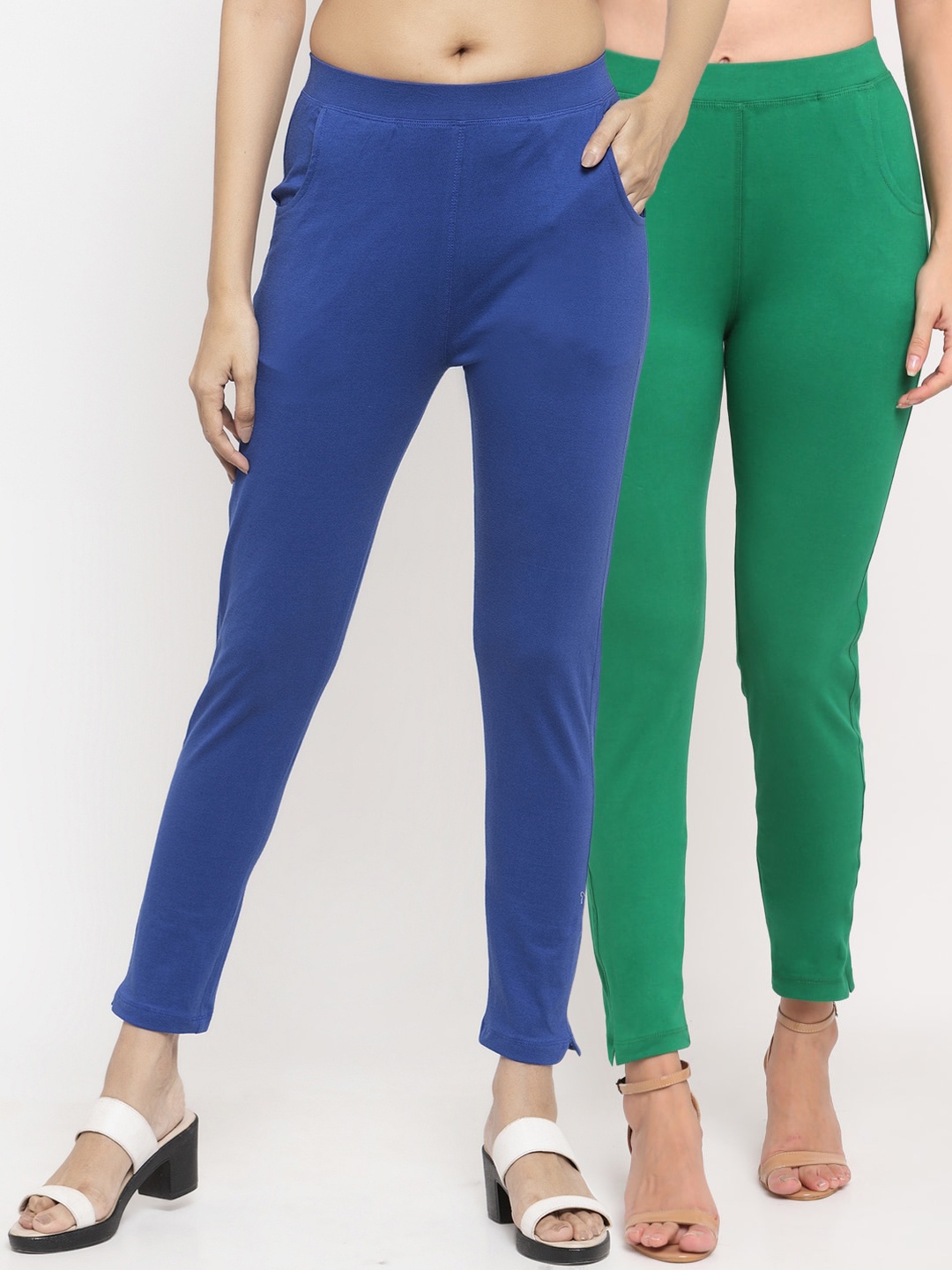 

NEUDIS Women Pack Of 2 Solid Ankle-Length Leggings, Green