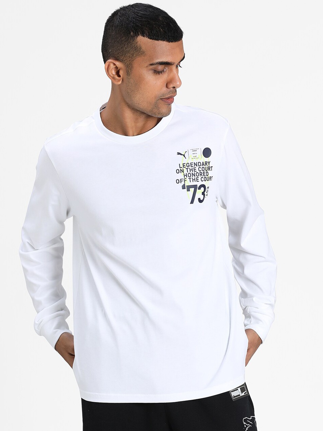 

Puma Men White & Black Parquet Graphic Printed T-shirt