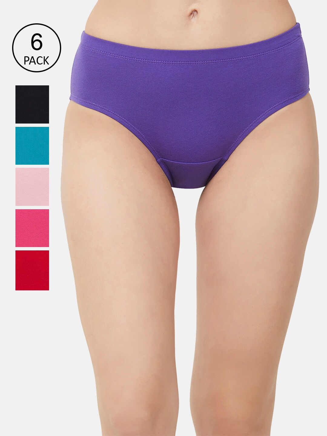

Soie Women Pack Of 6 Solid Classic Hipster Briefs 6FCB-19PACK 1, Purple