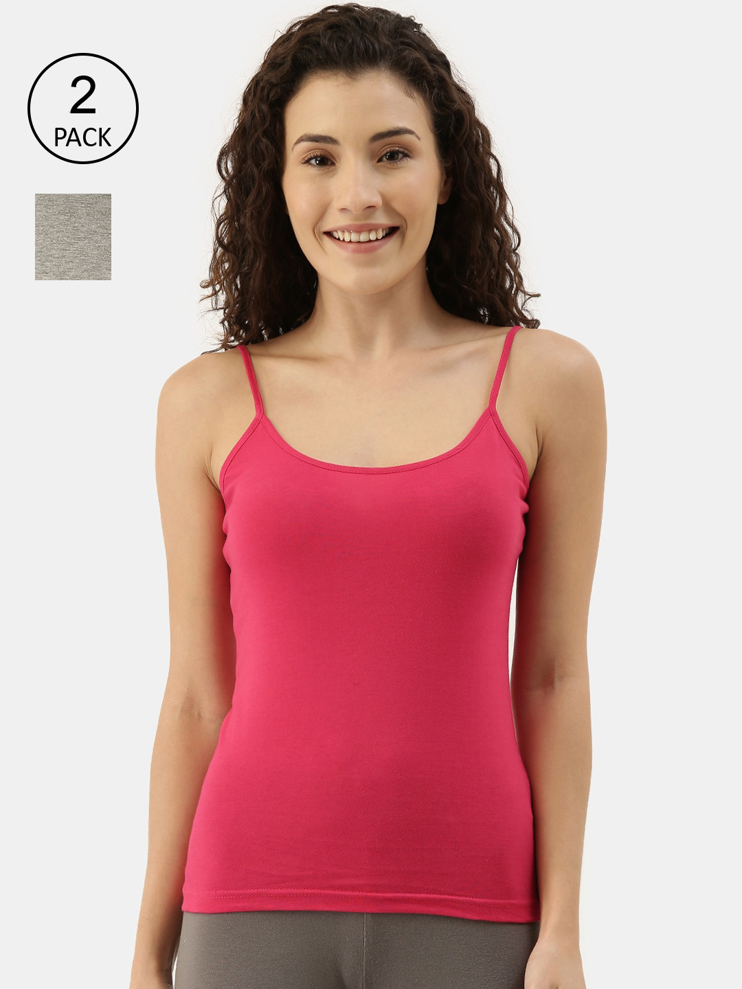 

appulse Women Pack Of 2 Solid Cotton Camisoles, Grey melange