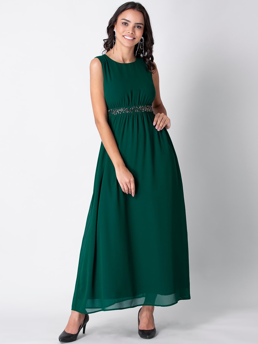 

FabAlley Green Georgette Maxi Dress