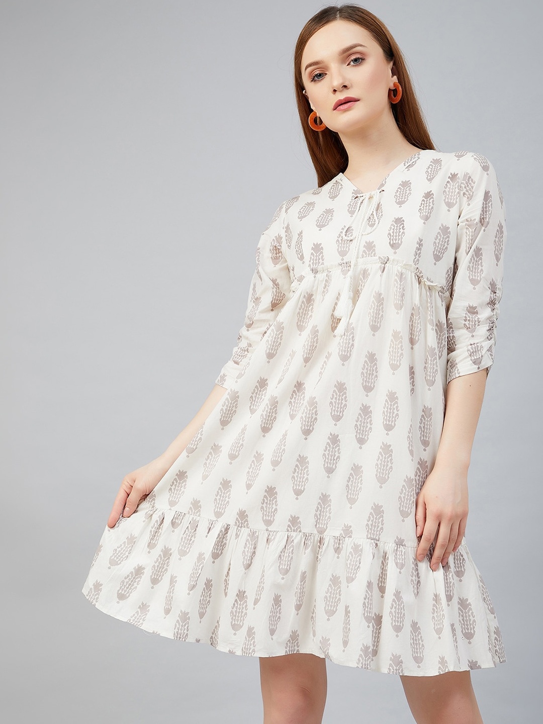 

RARE White Ethnic Motifs A-Line Dress