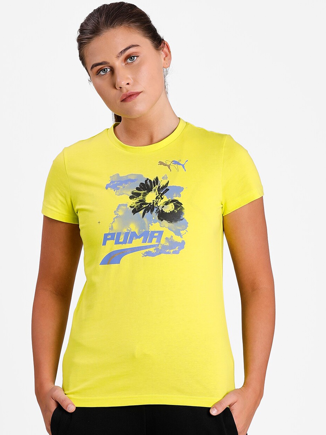 

Puma Women Yellow Evide Graphic T-shirt