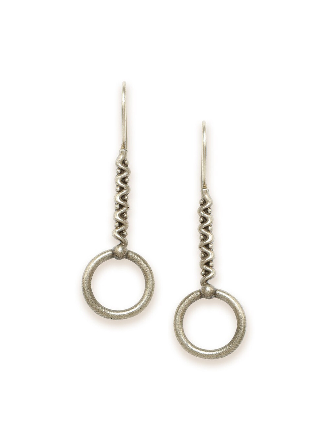 

Fabindia Silver-Toned Circular Drop Earrings