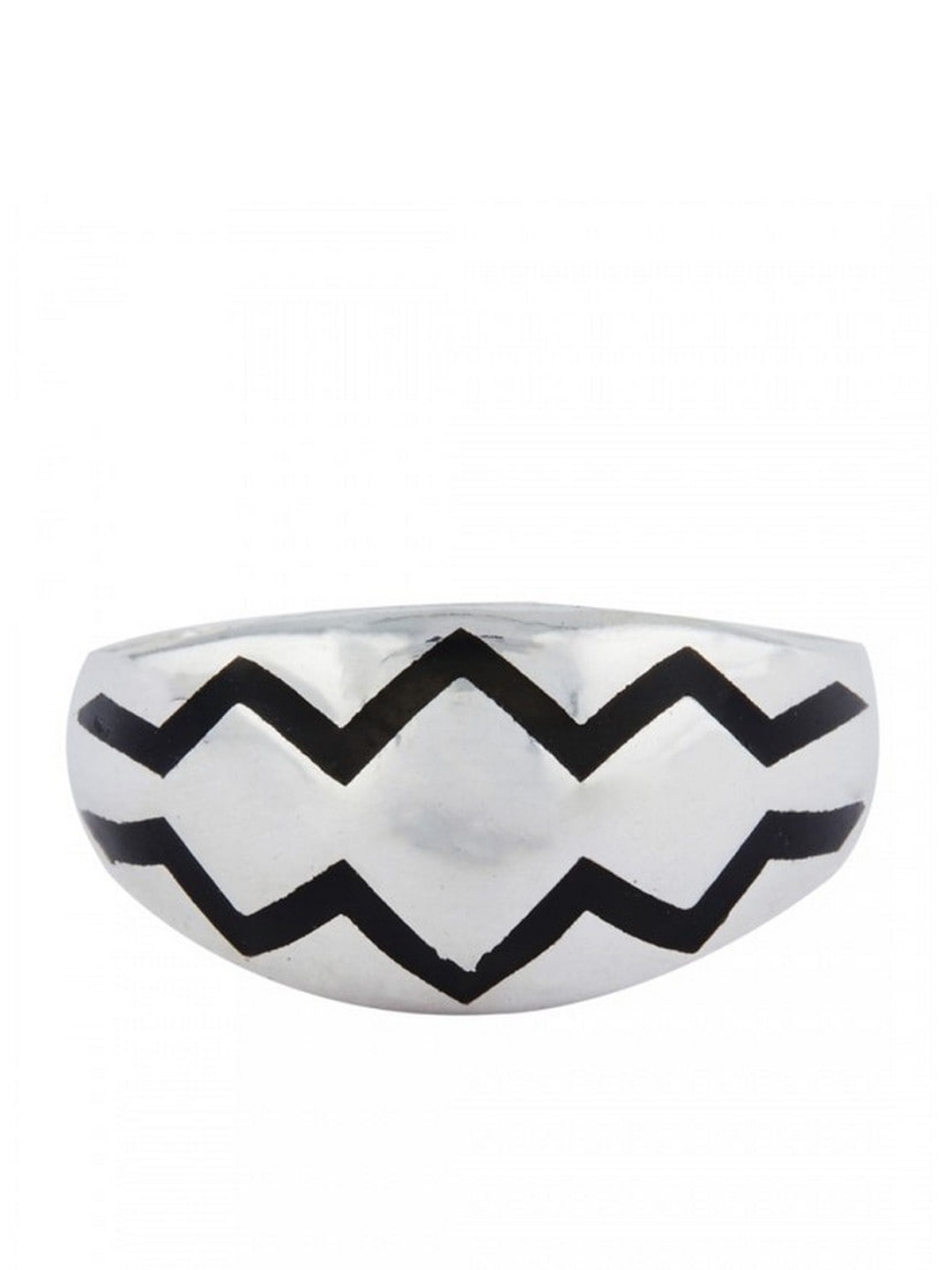 

ahilya 92.5 Sterling Silver-Toned & Black Chevron Finger Ring