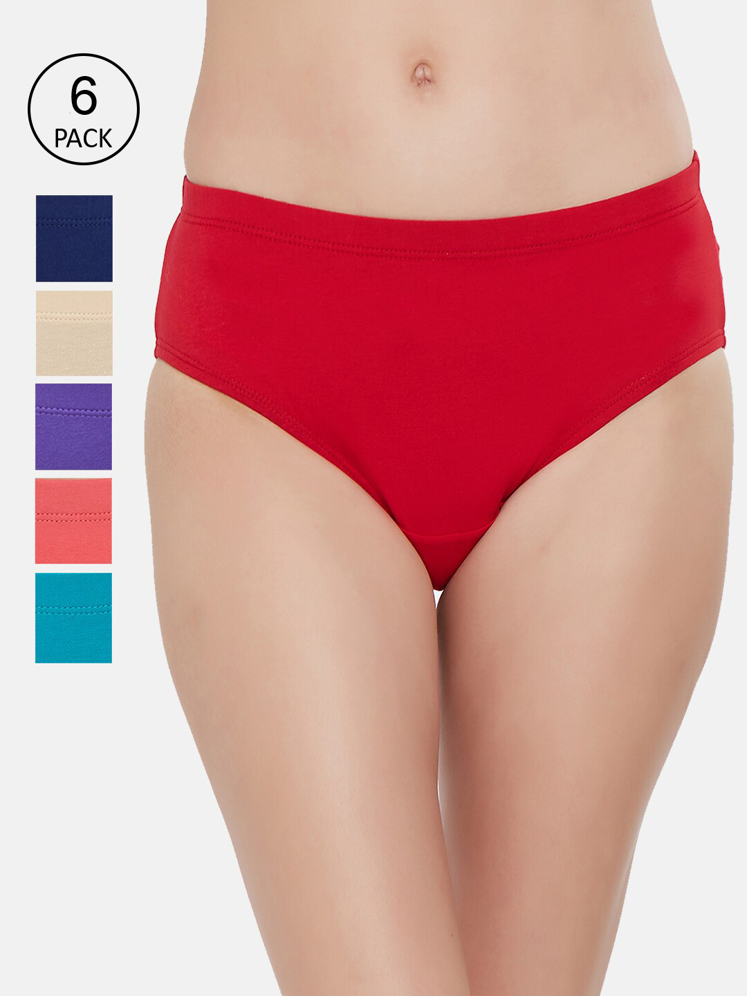 

Soie Women Pack Of 6 Solid Classic Hipster Briefs 6FCB-19PACK 3, Red