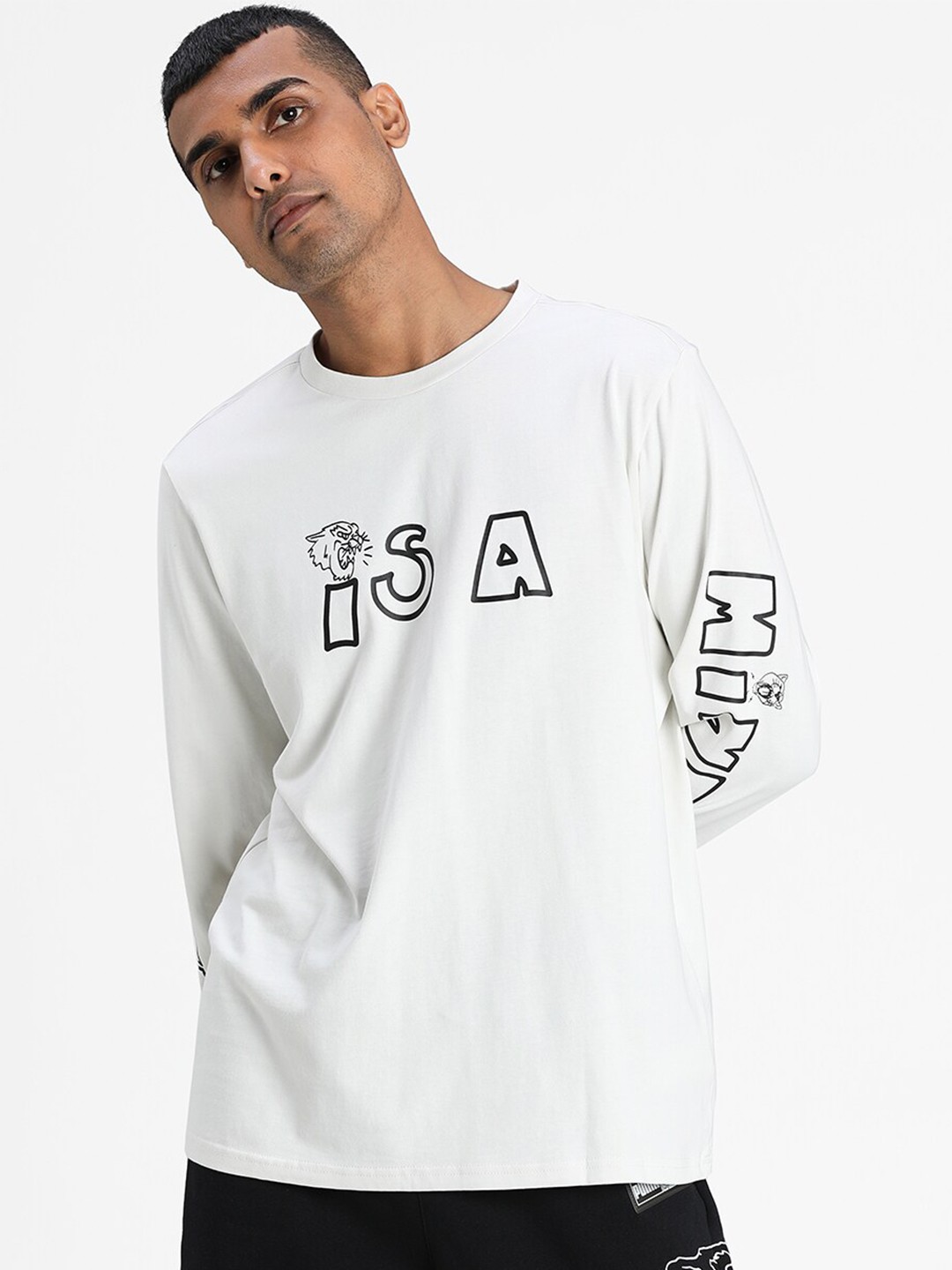 

Puma Men White Parquet Graphic Long Sleeve Basketball T-Shirt