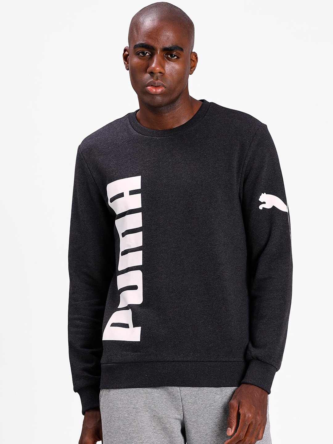 

Puma Men Charcoal Grey Printed Cotton Sweatshirt