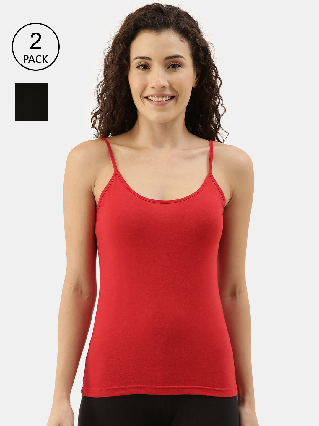 

appulse Women Pack Of 2 Solid Cotton Camisoles, Black