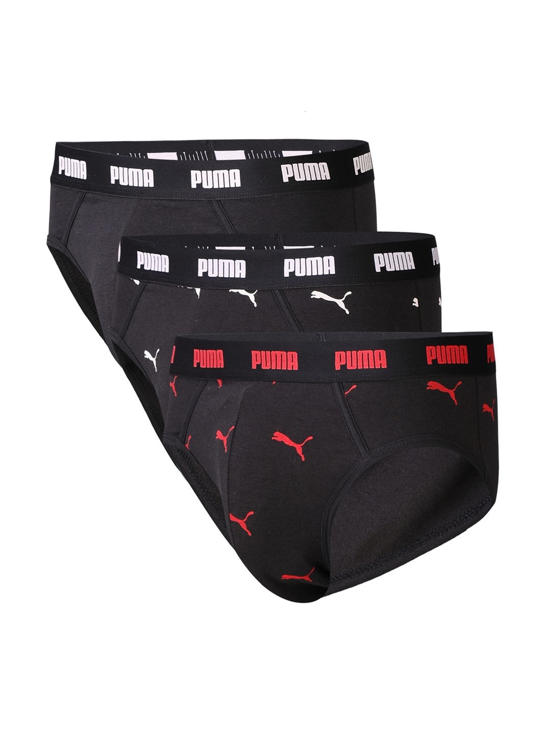 

Puma Men Pack Of 3 Stretch Men's Cat AOP Briefs 93222901, Black