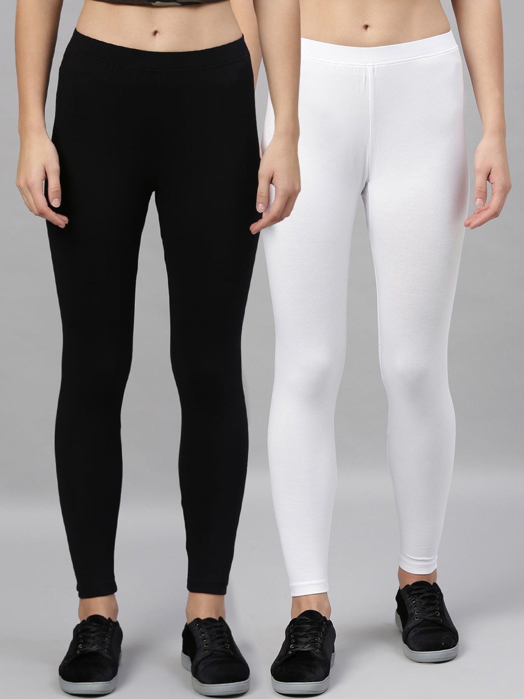 

Kryptic Women Pack Of 2 Black & White Solid Ankle-Length Leggings