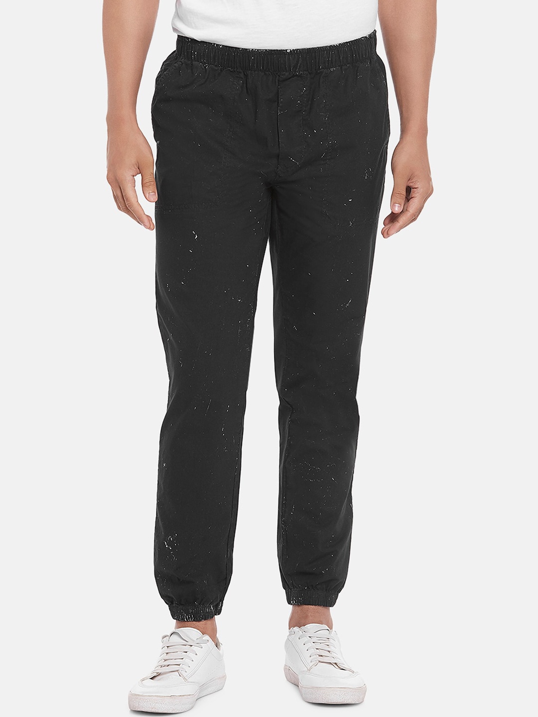 

People Men Black Textured Joggers Trousers