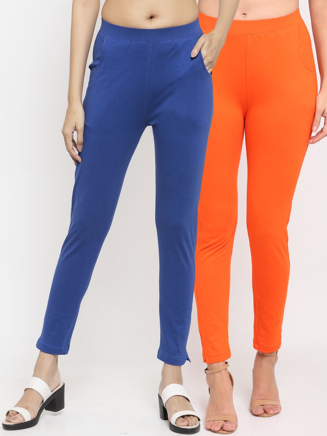 

NEUDIS Women Pack Of 2 Solid Straight-Fit Ankle-Length Leggings, Orange