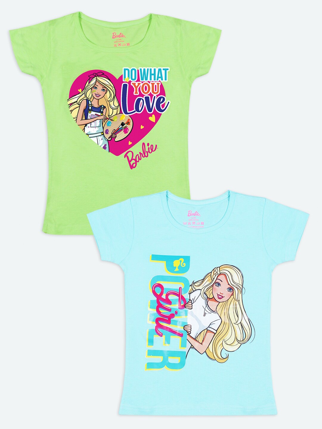 

Barbie Girls Lime Green & Turquoise Blue Set of 2 Printed T-shirt