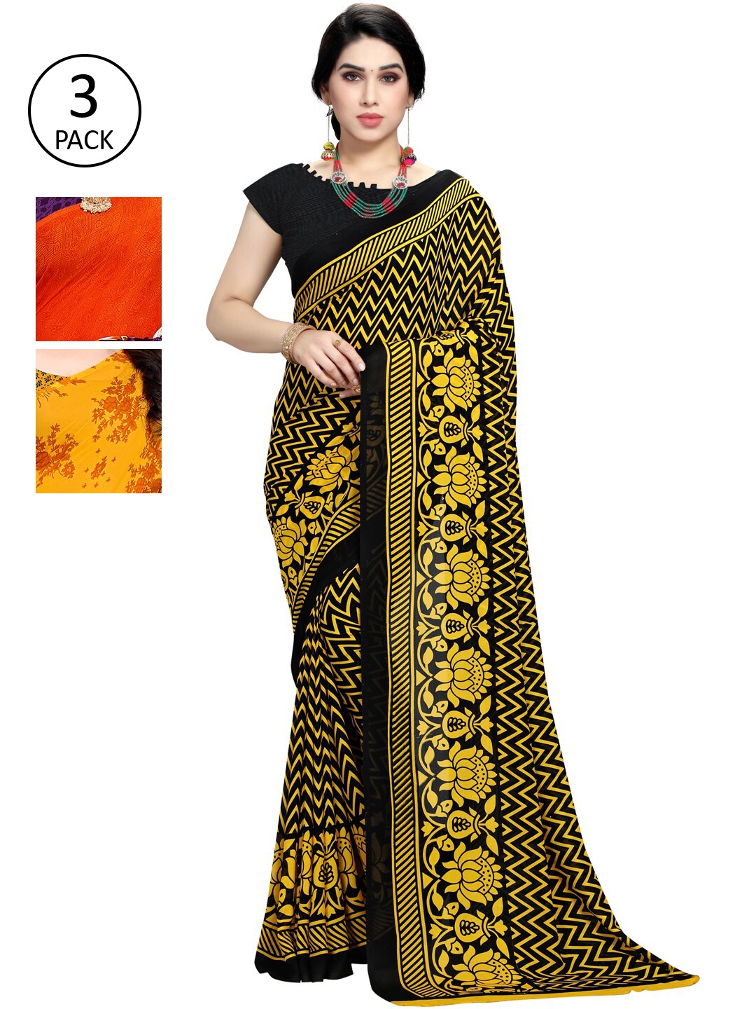 

KALINI Multi Pack of 3 Printed Saree