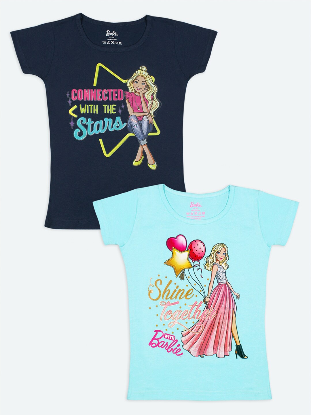 

Barbie Girls Navy Blue Turquoise Blue 2 Barbie Printed Cotton Pure Cotton T-shirts