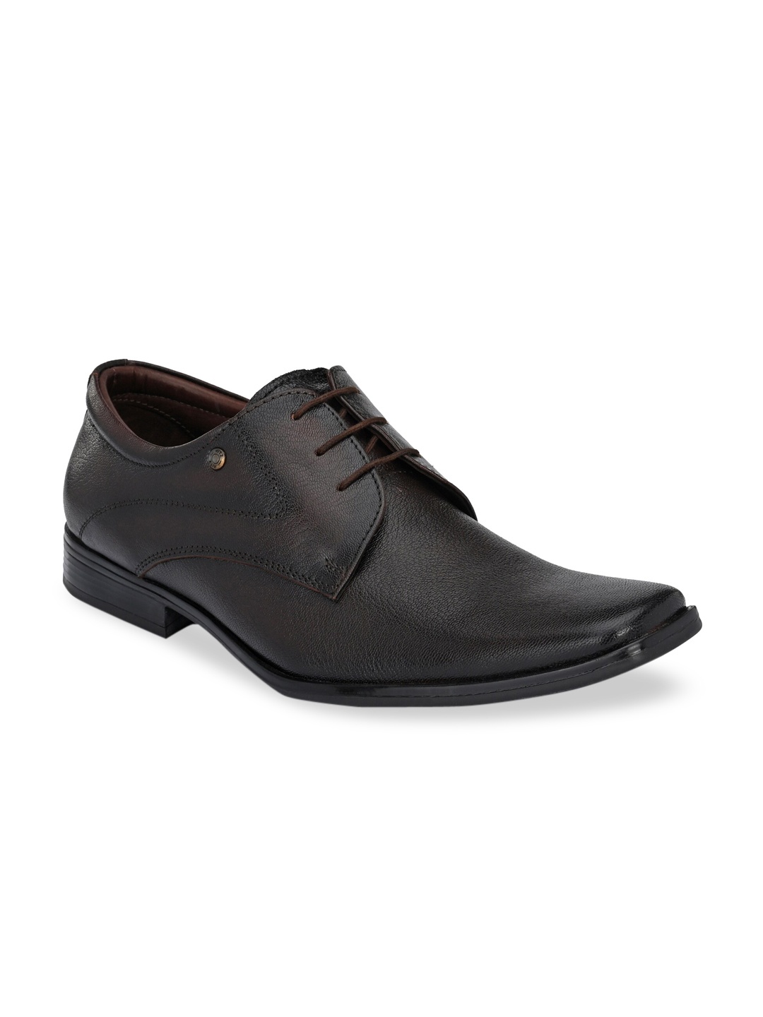 Hitz Men Brown Solid Leather Formal Derbys