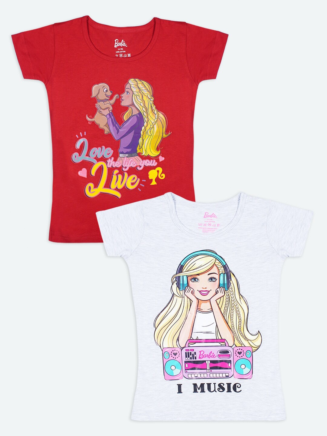 

Barbie Pack Of 2 Girls Red & Grey Melange Barbie Printed T-shirt