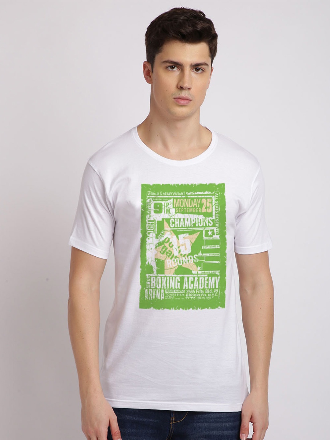 

MASH UNLIMITED Men White Typography Printed Slim Fit T-shirt