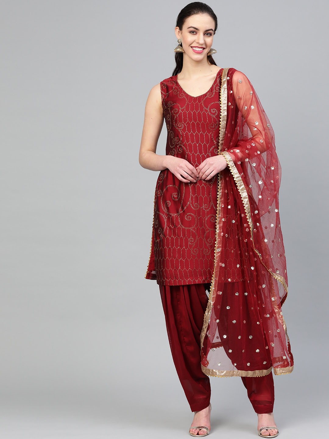 

Chhabra 555 Women Maroon Ethnic Motifs Kurta with Patiala & Dupatta