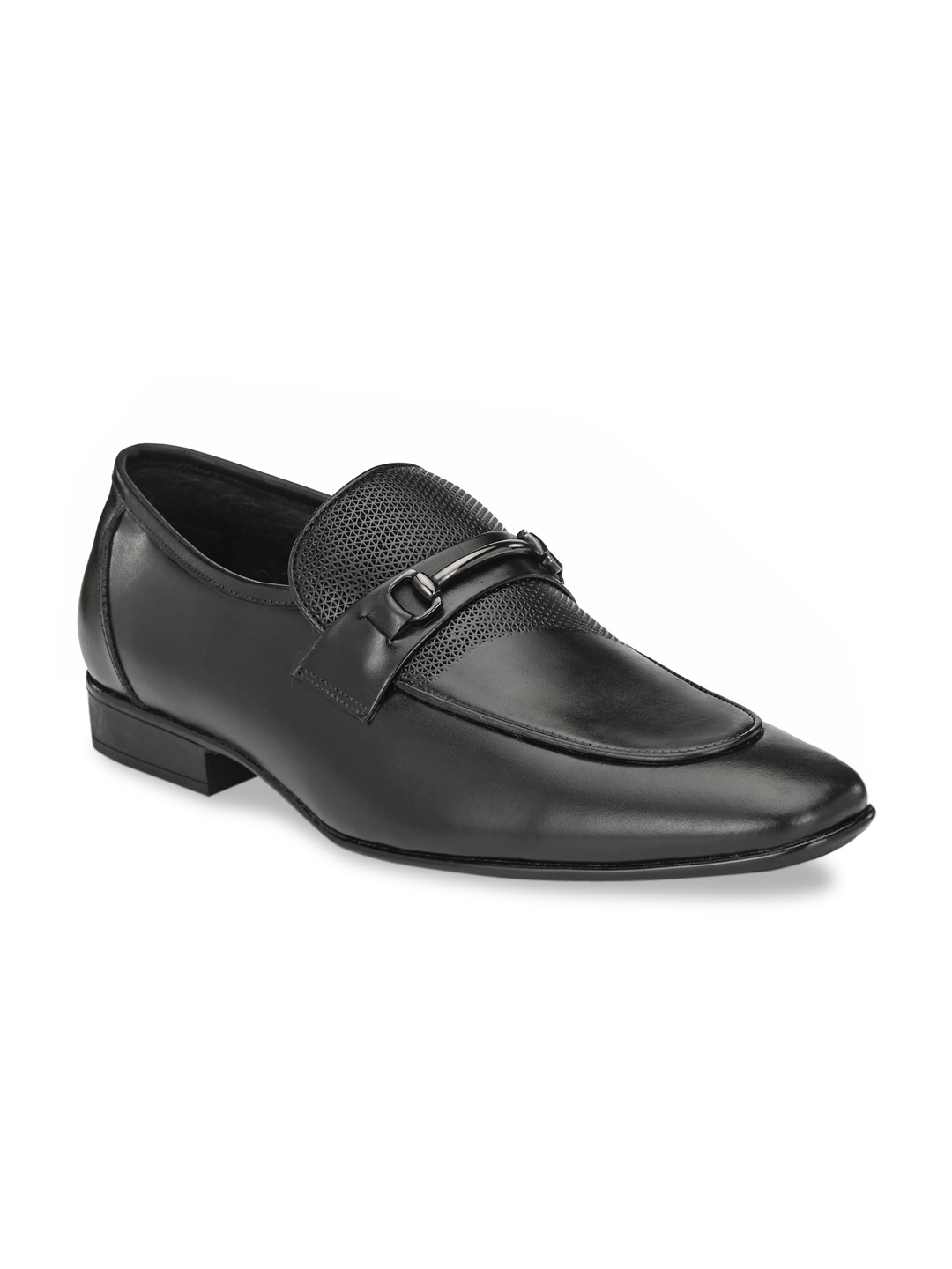 

Hitz Men Black Solid Leather Formal Slip-On Shoes
