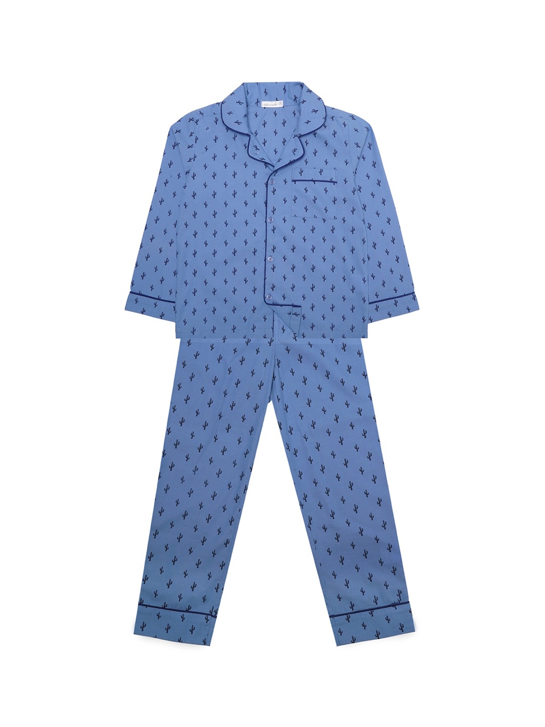 ADORENITE Unisex Kids Blue & Navy Blue Printed Night suit