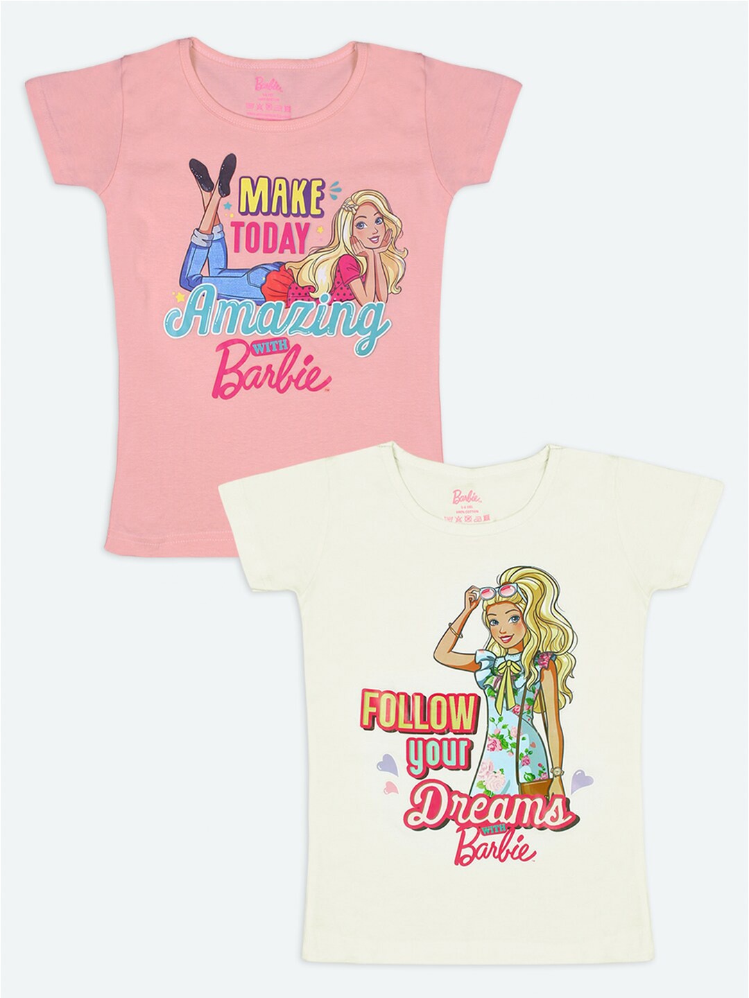 

Barbie Girls Pack of 2 Pink & Cream-Coloured Printed T-shirt