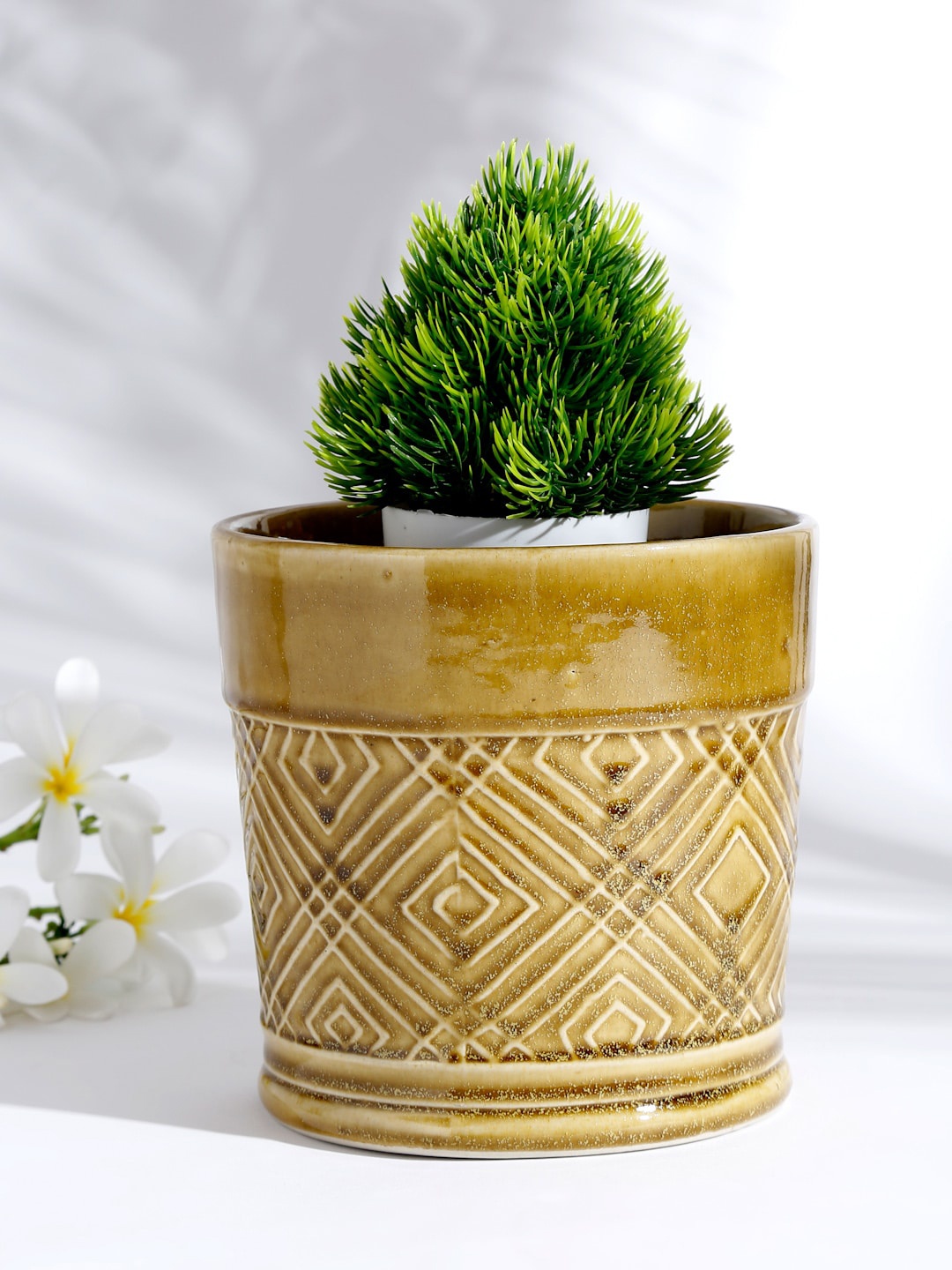 

Fabindia Mustard Yellow Ceramic Jeevi Embossed Planter