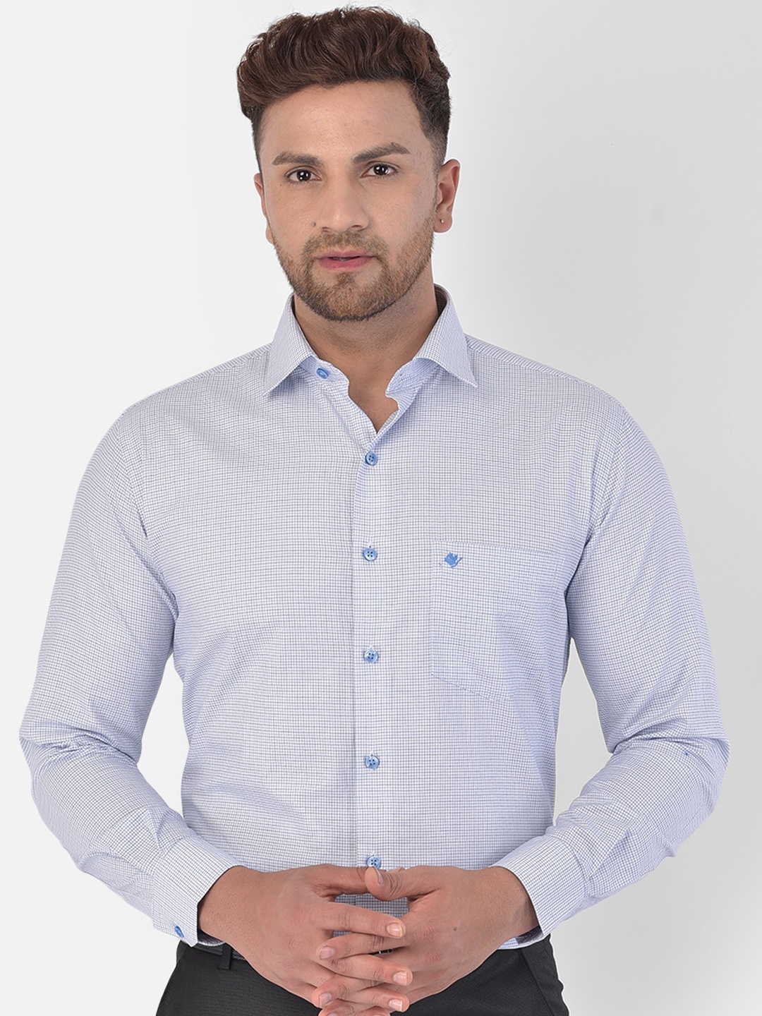 

COBB Men Blue Micro Checked Cotton Formal Shirt
