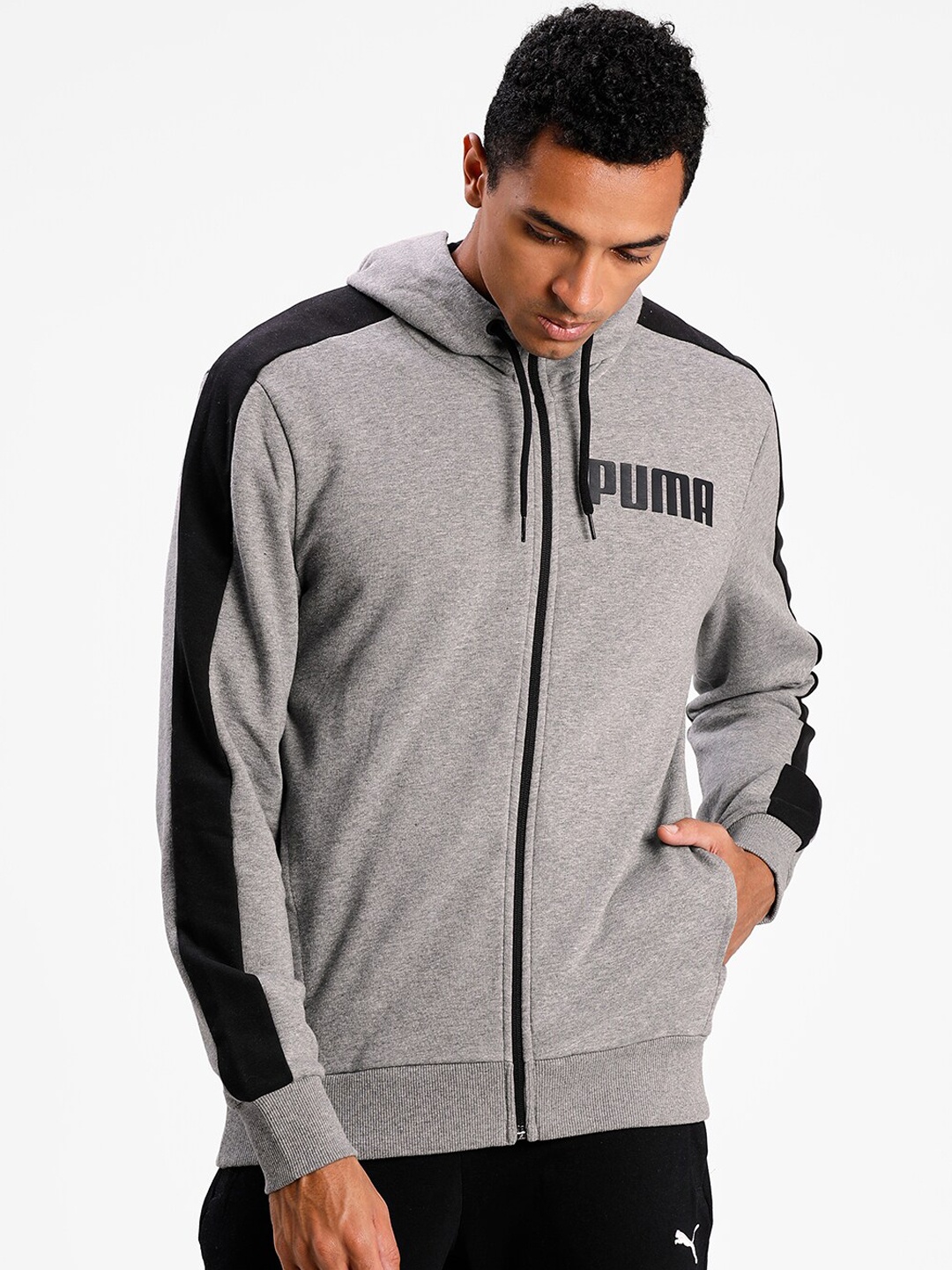 

Puma Men Grey Printed Hooded Cotton Sweatshirt