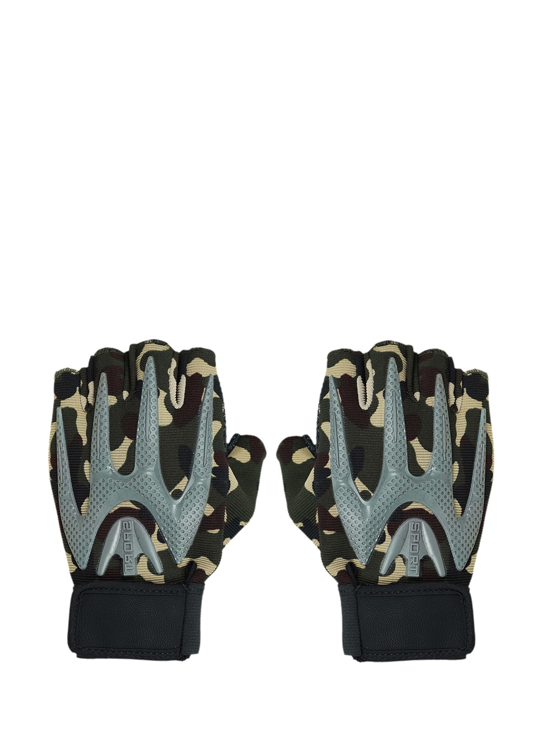 

FabSeasons Unisex Grey & Green Camouflage Mountain Bike Half Finger Anti Slip Gloves