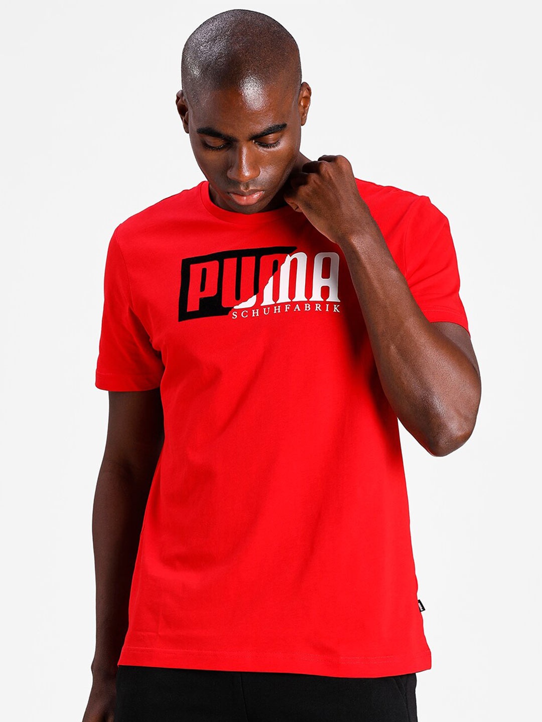

Puma Men Red Brand Logo Printed T-shirt
