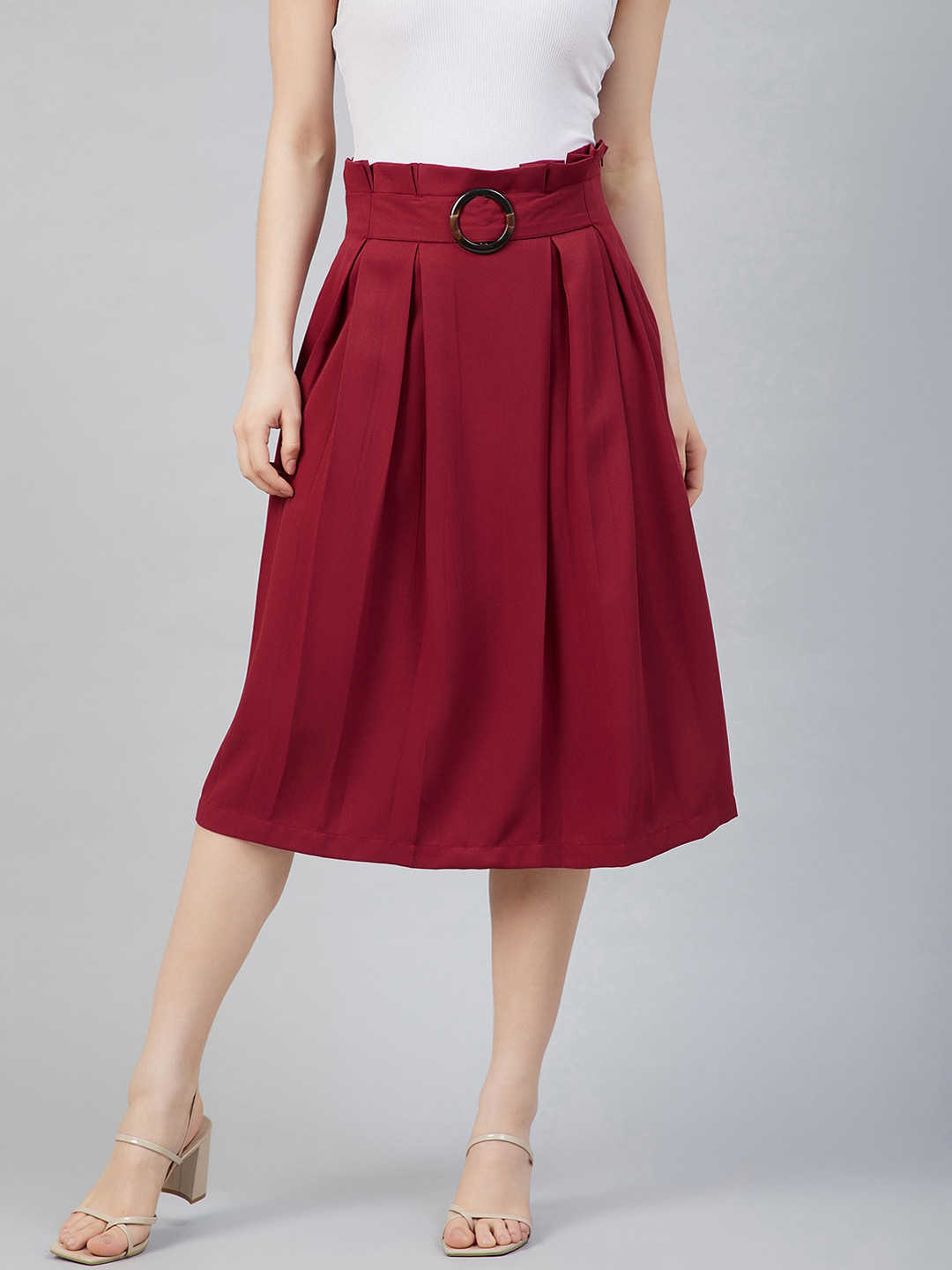 

Marie Claire Women Maroon Solid A-Line Midi Skirt