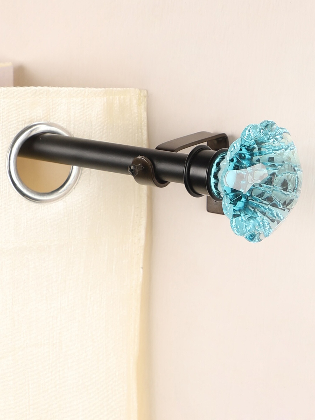 

The Decor Mart Black & Blue Extendable Curtain Rod With Glass Finial