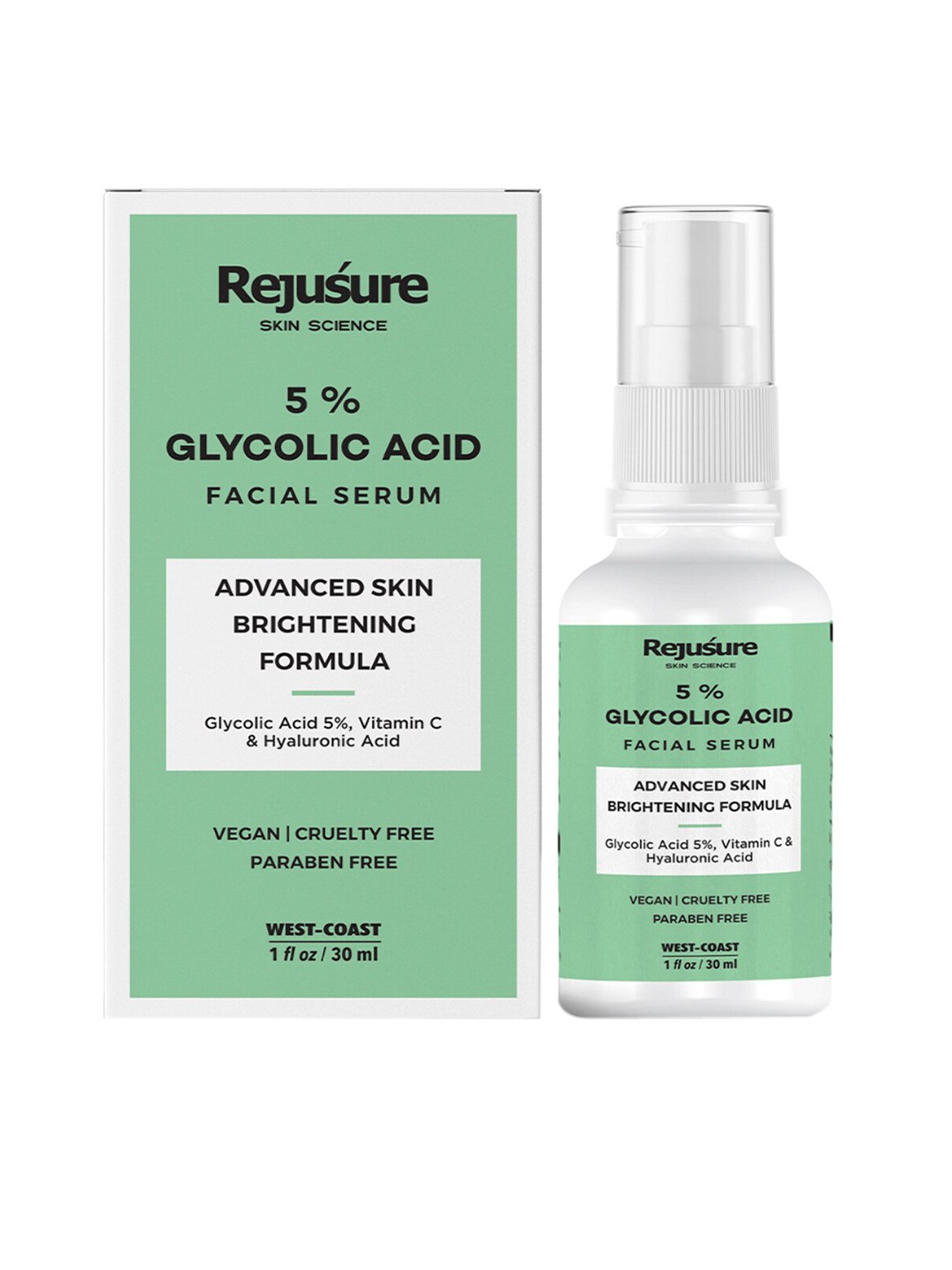 

REJUSURE 5% Glycolic Acid Face Serum with Vitamin C & Hyaluronic Acid 30 ml, White