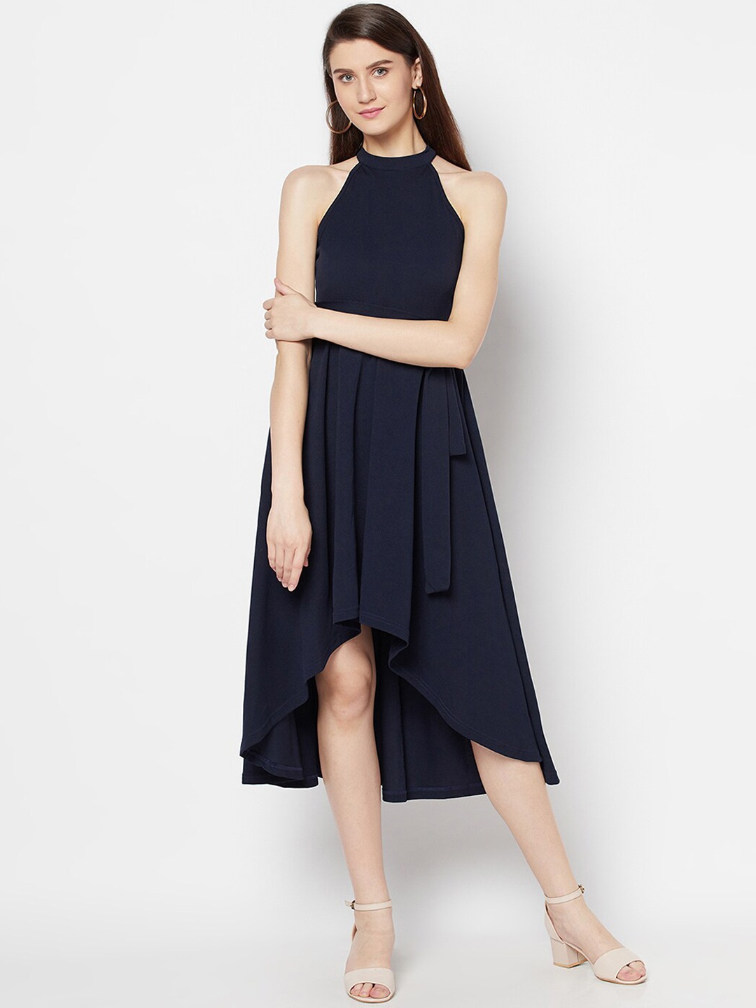 

Purple State Blue Halter Neck Knitted Midi Dress