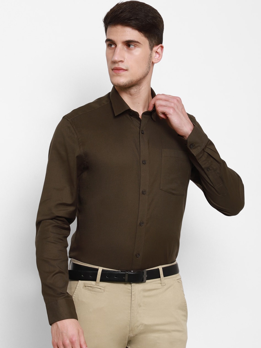 cape canary Men Olive Brown Formal Shirt