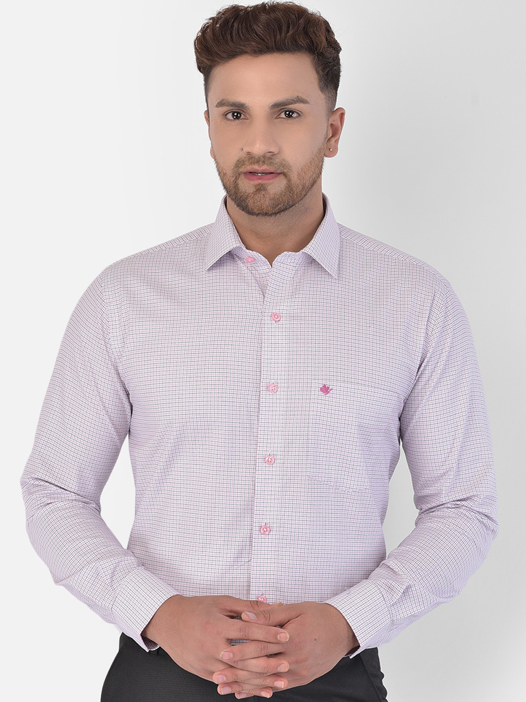 

COBB Men Pink Grid Tattersall Checks Checked Casual Shirt