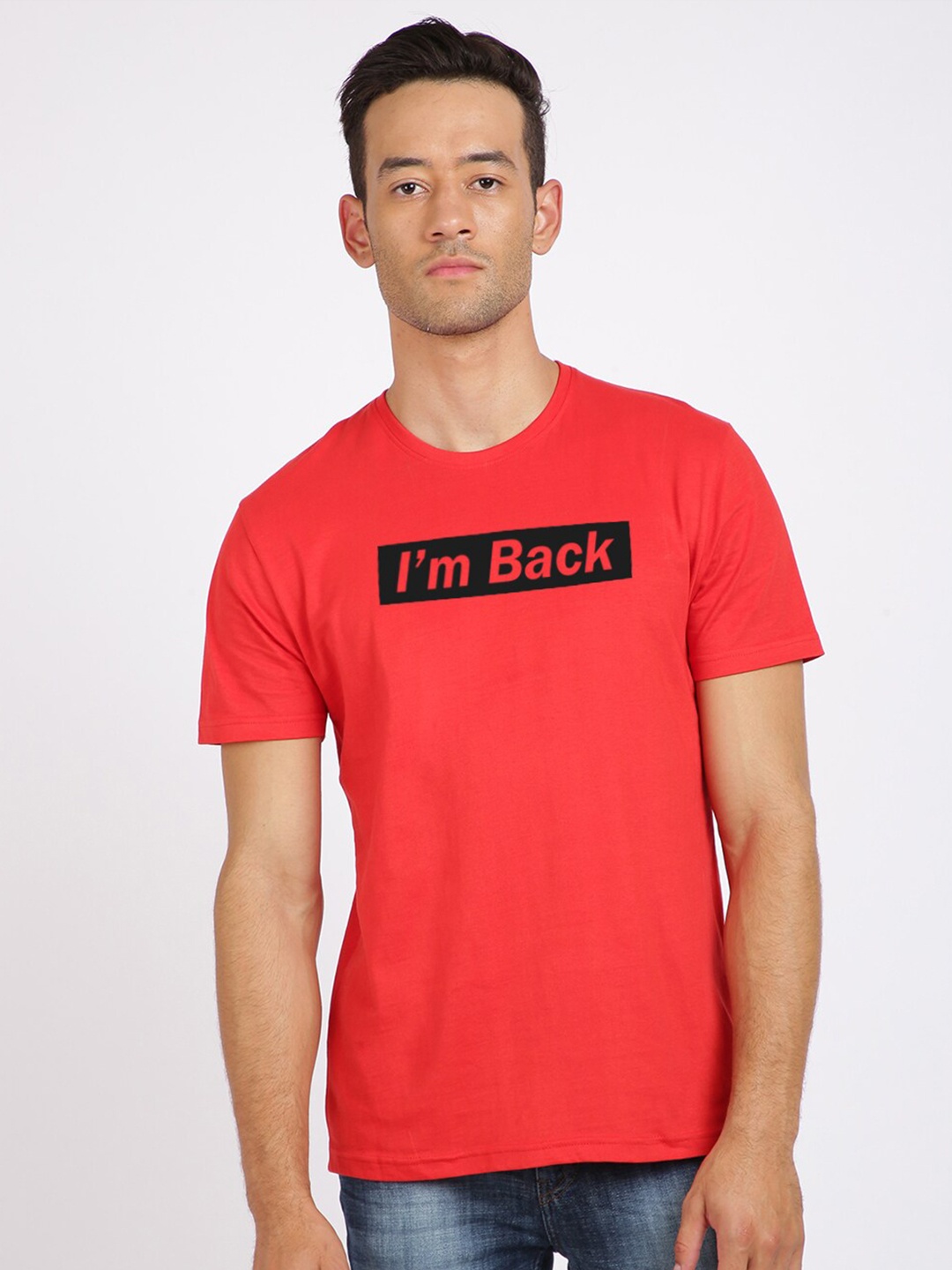 

MASH UNLIMITED Men Red Typography Slim Fit T-shirt