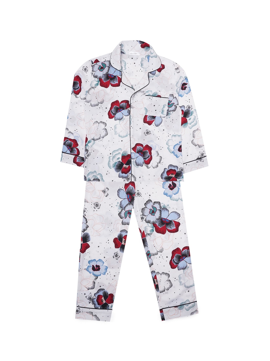 

ADORENITE Unisex Kids White & Red Printed Night suit