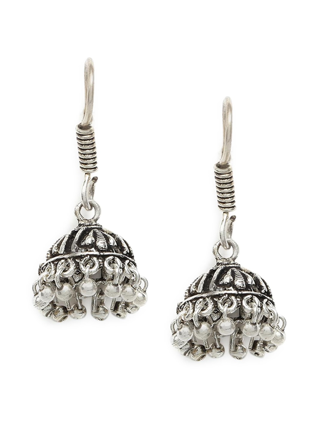 

Fabindia Silver-Toned Dome Shaped Jhumkas Earrings