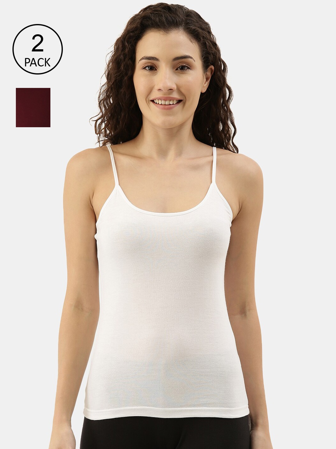 

appulse Women Pack Of 2 Solid Cotton Camisoles, White