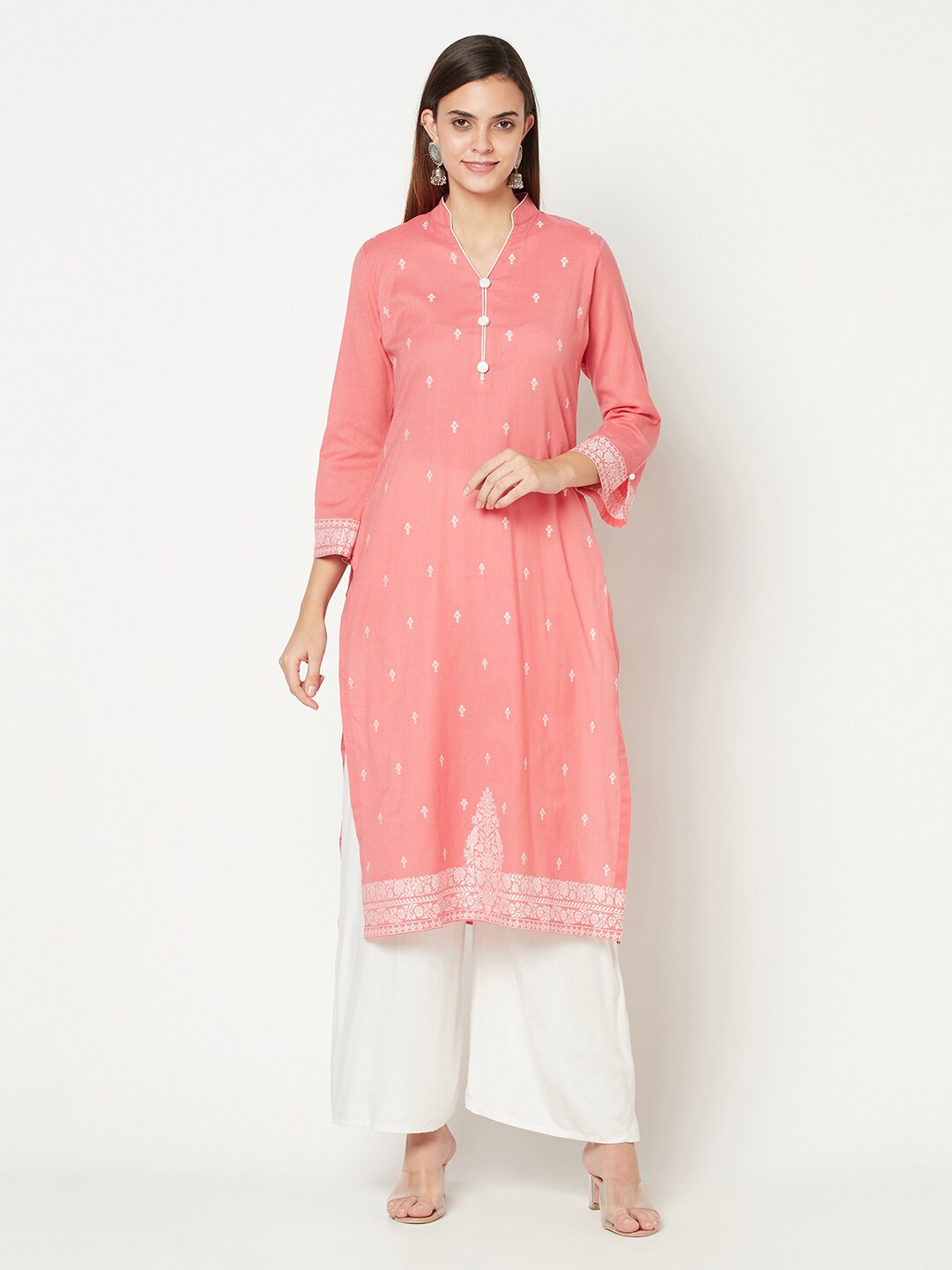 

Safaa Peach-Coloured Printed Kurta