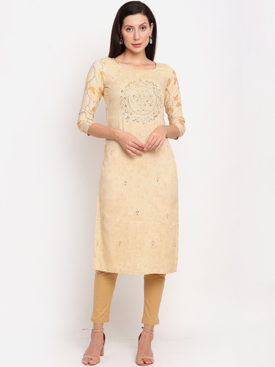 

Lovely Lady Women Cream-Coloured Ethnic Motifs Embroidered Kurta