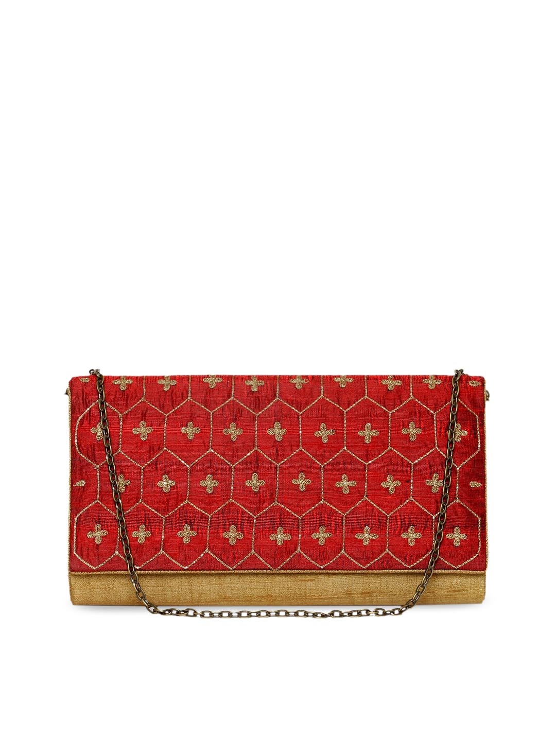 

Fabindia Maroon & Gold-Toned Embroidered Purse Clutch