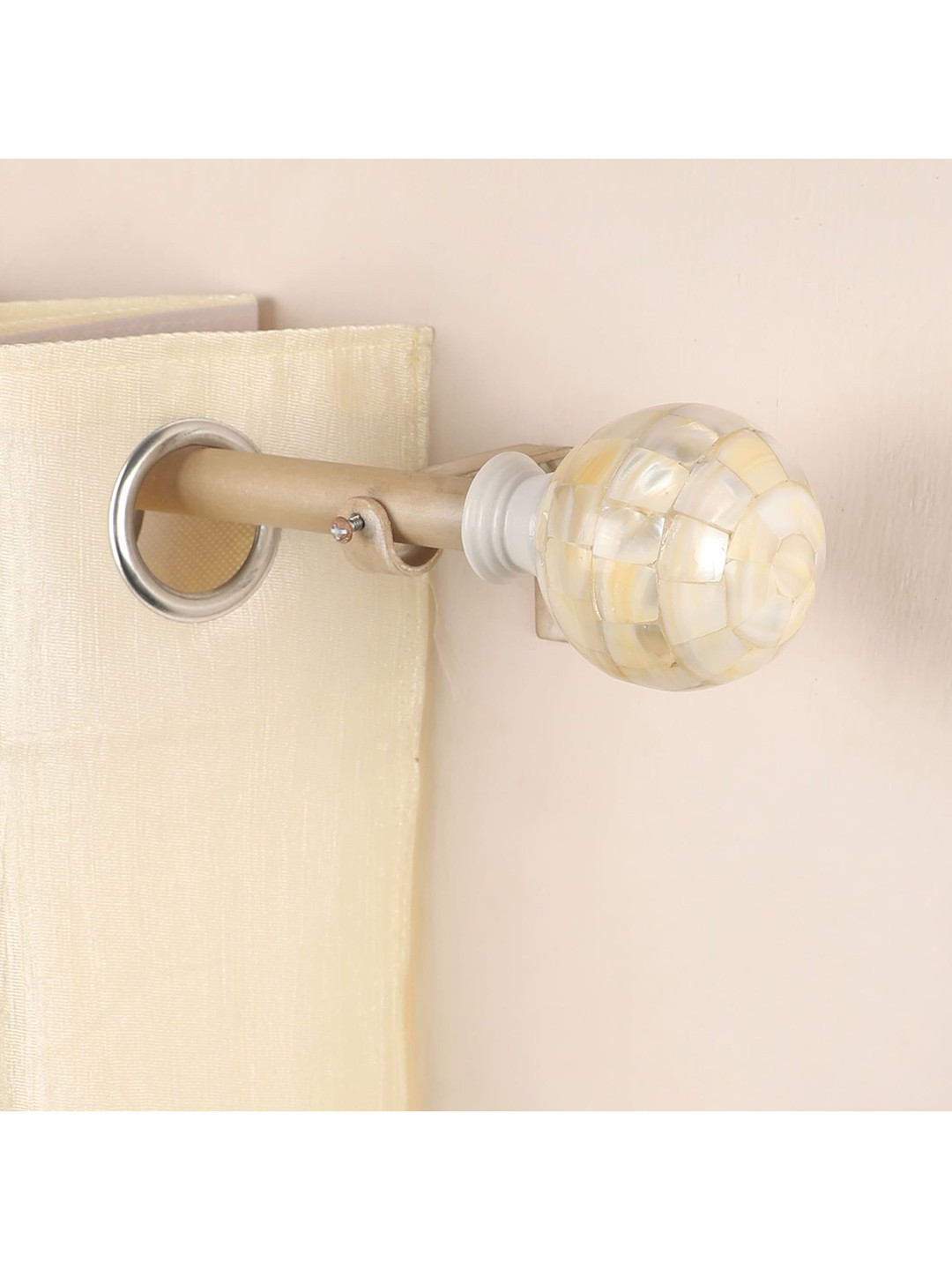 

The Decor Mart Beige Extendable Curtain Rod with Tesla Mop Mother of Pearl Finial