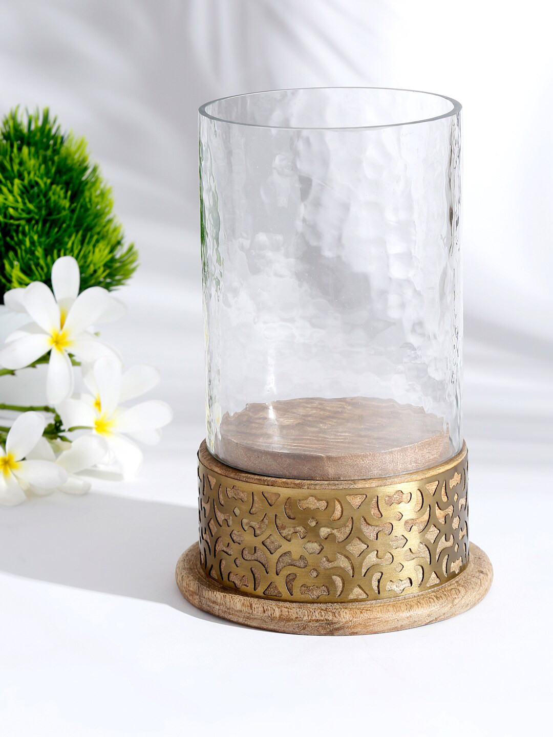 

Fabindia Off White & Brown Etched Hurricane Candle Holder