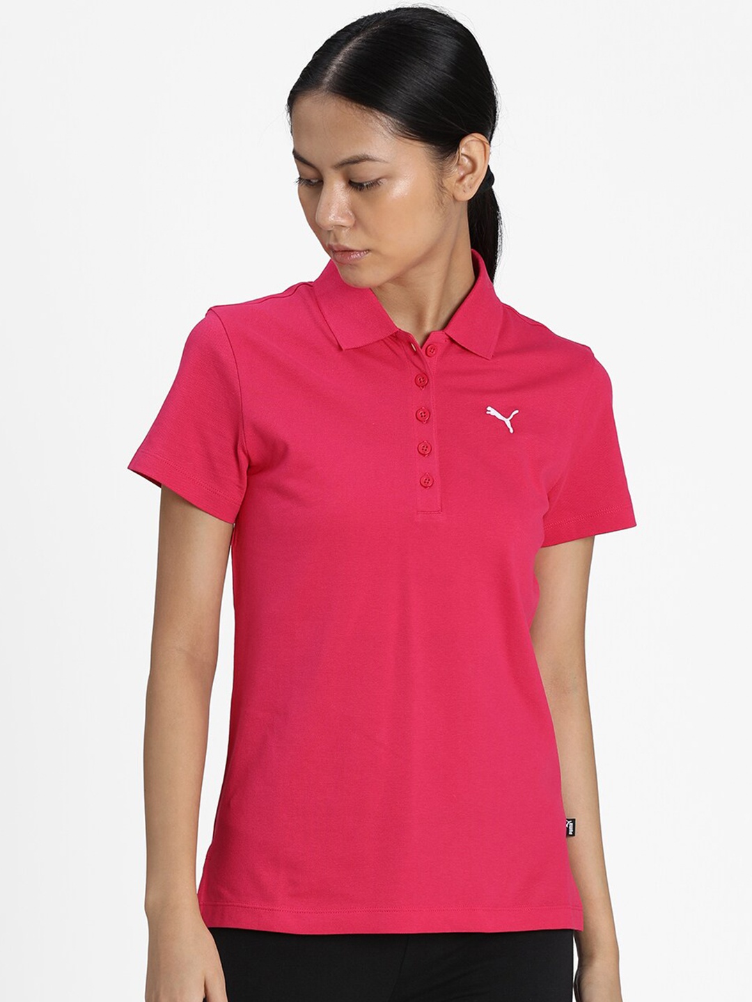 

Puma Women Pink Brand Logo Polo Collar T-shirt