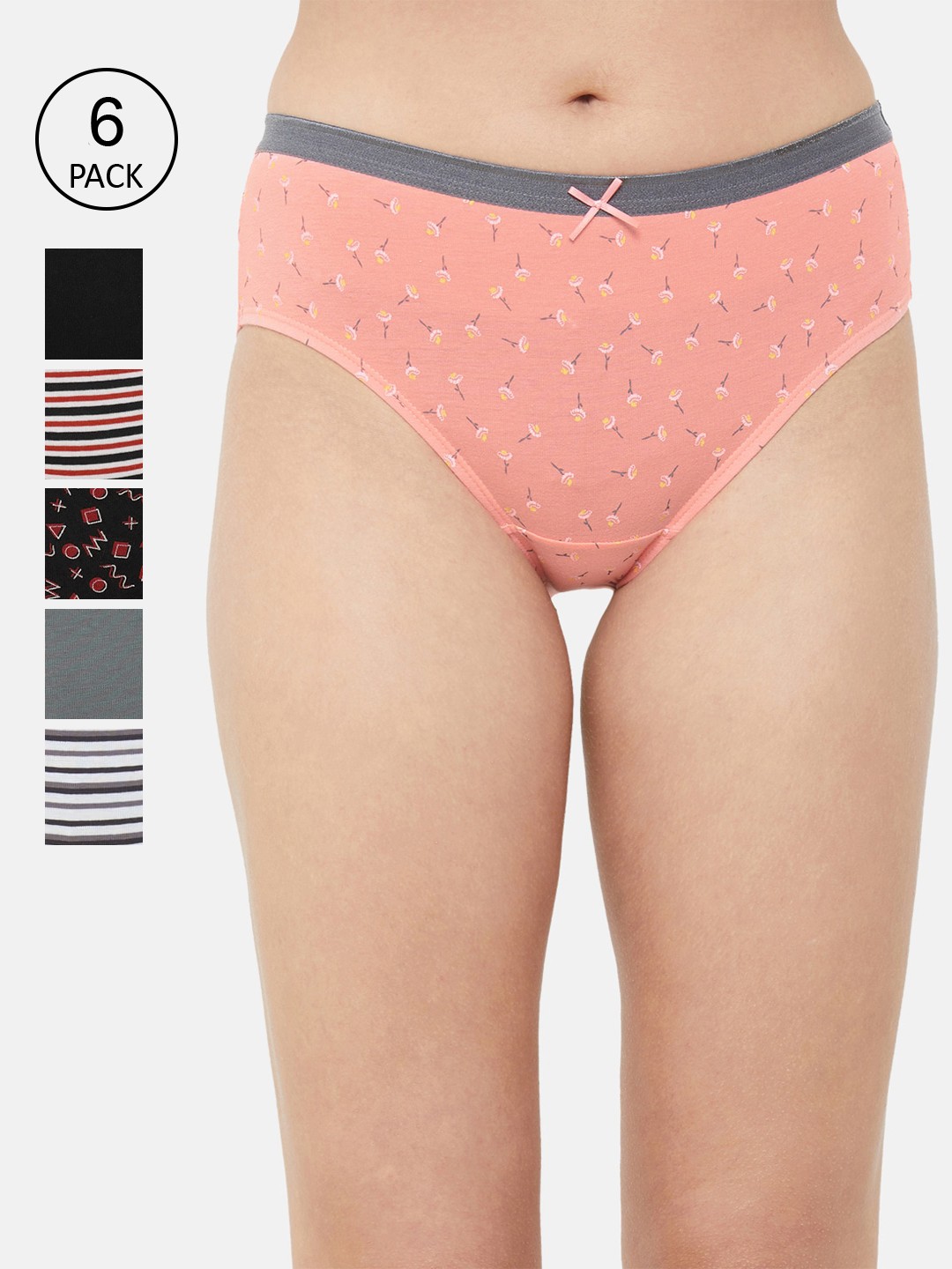 

Soie Women Pack Of 6 Hipster Briefs 6FCB-21PACK 3, Black