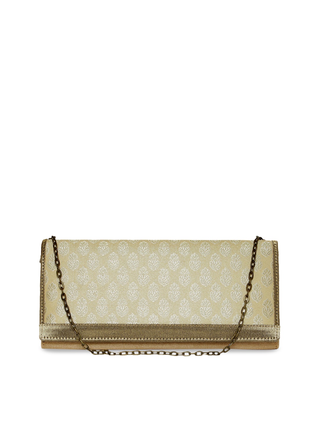 

Fabindia White & Gold-Toned Brocade Envelope Clutch